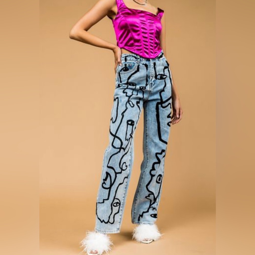 Dressed in LALA - Ma Cherie Abstract Art Denim Jeans